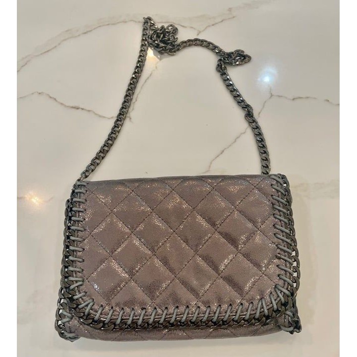 Dark Grey Leather Shoulder Bag And Clutch